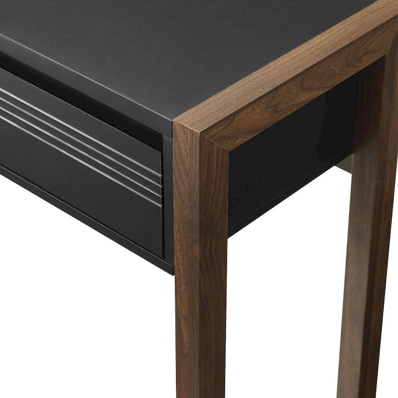 Bureau d'écriture bicolore de 117 cm avec tiroir, pieds traîneau et bords biseautés – Peut servir de coiffeuse