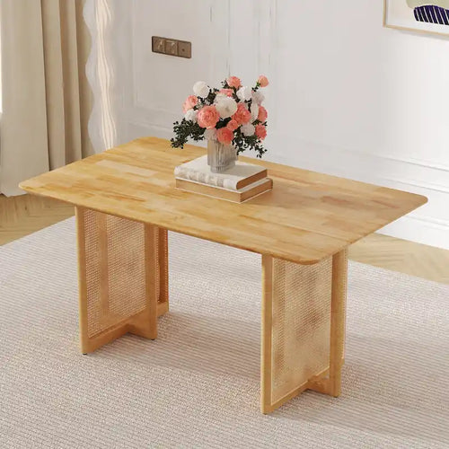 Table en hévéa rétro 59 avec finition noyer