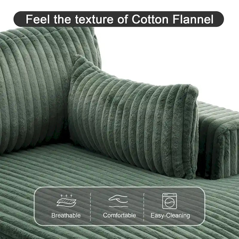 Canapé d'angle droit surdimensionné, flanelle de coton, pieds en bois massif, capacité de 180 kg