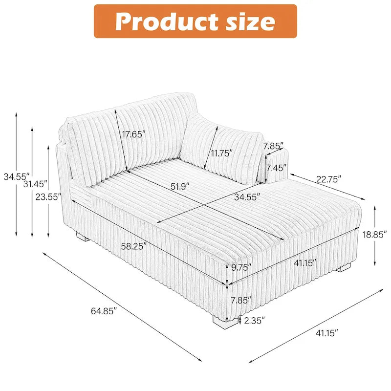 Canapé d'angle droit surdimensionné, flanelle de coton, pieds en bois massif, capacité de 180 kg