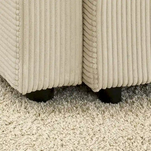 Canapé 3 places moderne en velours côtelé 102, assise profonde avec porte-gobelets et porte-téléphone