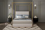 Modern Luxury Metal Canopy Bed with Tall Upholstered Headboard