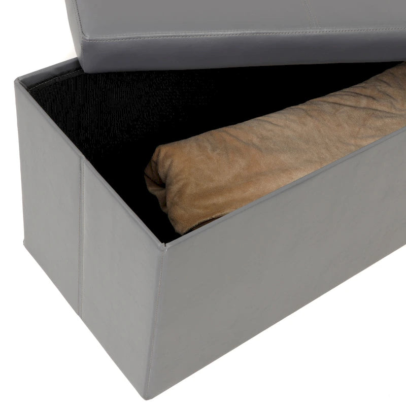Banc de rangement pliable capitonné – Gris acier, siège facile à soulever, se plie à plat