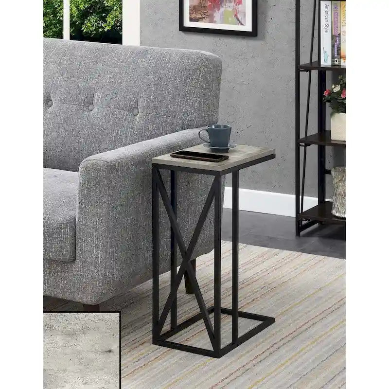 Table d'appoint en C avec étagère inférieure ouverte, table polyvalente à côté de la chaise ou du canapé