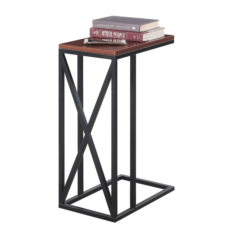 Table d'appoint en C avec étagère inférieure ouverte, table polyvalente à côté de la chaise ou du canapé