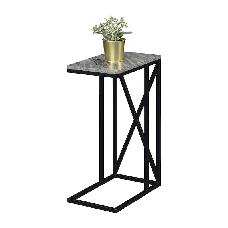 Table d'appoint en C avec étagère inférieure ouverte, table polyvalente à côté de la chaise ou du canapé
