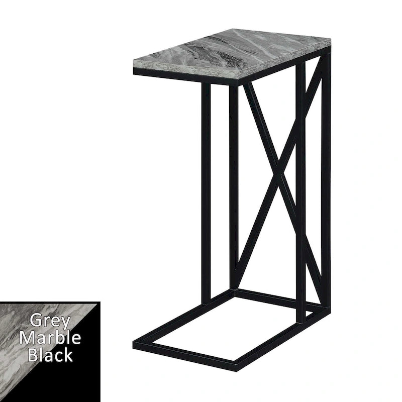 Table d'appoint en C avec étagère inférieure ouverte, table polyvalente à côté de la chaise ou du canapé