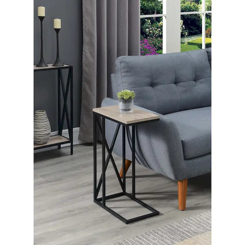 Table d'appoint en C avec étagère inférieure ouverte, table polyvalente à côté de la chaise ou du canapé