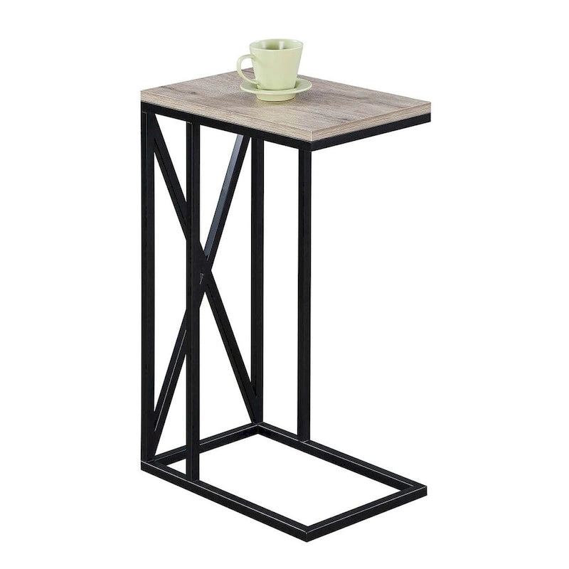 Table d'appoint en C avec étagère inférieure ouverte, table polyvalente à côté de la chaise ou du canapé