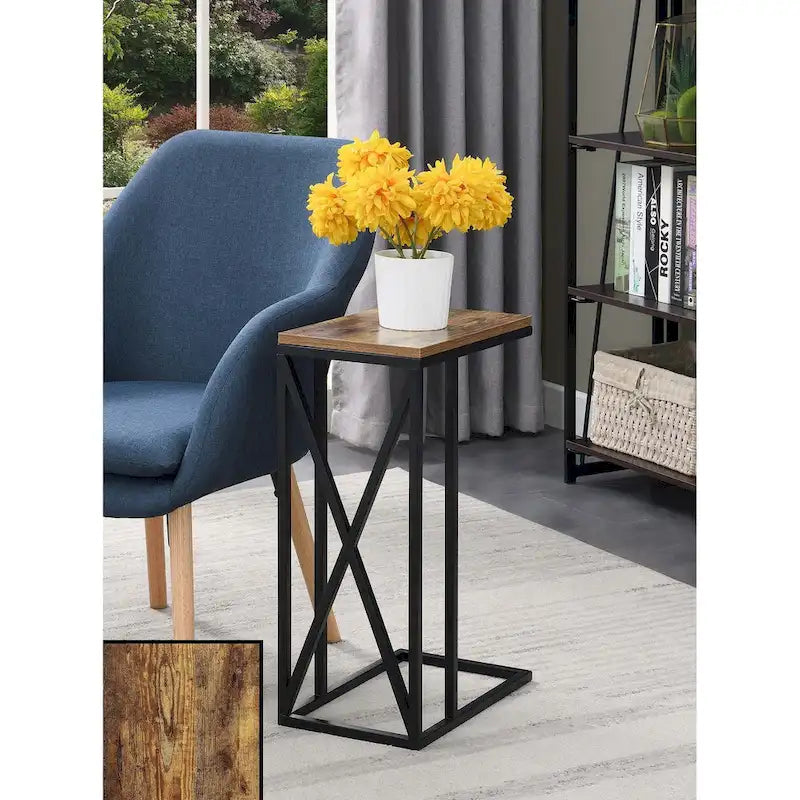Table d'appoint en C avec étagère inférieure ouverte, table polyvalente à côté de la chaise ou du canapé
