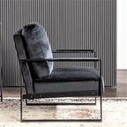 Fauteuil d'appoint en velours Mid-Century Modern avec accoudoirs en métal noir brossé, 64,5 cm de large