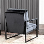 Fauteuil d'appoint en velours Mid-Century Modern avec accoudoirs en métal noir brossé, 64,5 cm de large