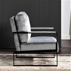 Fauteuil d'appoint en velours Mid-Century Modern avec accoudoirs en métal noir brossé, 64,5 cm de large