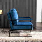 Fauteuil d'appoint en velours Mid-Century Modern avec accoudoirs en métal noir brossé, 64,5 cm de large