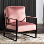 Fauteuil d'appoint en velours Mid-Century Modern avec accoudoirs en métal noir brossé, 64,5 cm de large