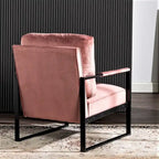 Fauteuil d'appoint en velours Mid-Century Modern avec accoudoirs en métal noir brossé, 64,5 cm de large