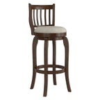 Tabouret de bar 74 cm à haut dossier en lin, pivotant à 360°, en bois d'hévéa, finition brun cerise