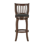 Tabouret de bar 74 cm à haut dossier en lin, pivotant à 360°, en bois d'hévéa, finition brun cerise