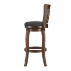 Tabouret de bar 74 cm à haut dossier en lin, pivotant à 360°, en bois d'hévéa, finition brun cerise