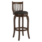 Tabouret de bar 74 cm à haut dossier en lin, pivotant à 360°, en bois d'hévéa, finition brun cerise