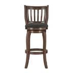 Tabouret de bar 74 cm à haut dossier en lin, pivotant à 360°, en bois d'hévéa, finition brun cerise
