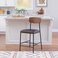 Tabouret de comptoir industriel de style fermier de 25 pouces, siège en similicuir blanc, cadre en acier