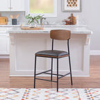 Tabouret de comptoir industriel de style fermier de 25 pouces, siège en similicuir blanc, cadre en acier