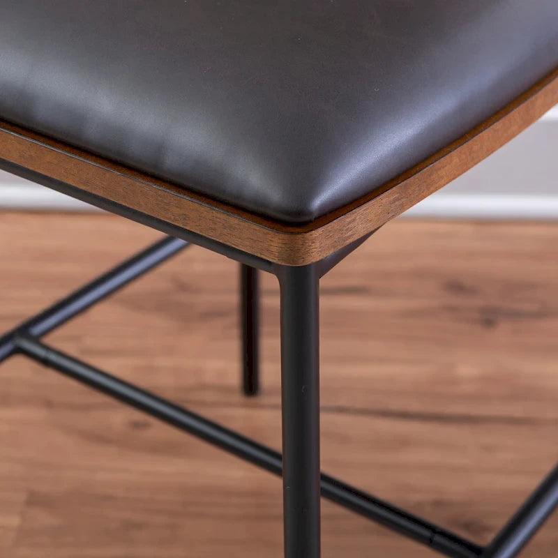 Tabouret de comptoir industriel de style fermier de 25 pouces, siège en similicuir blanc, cadre en acier