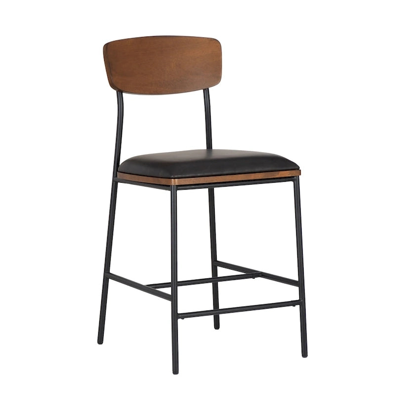 Tabouret de comptoir industriel de style fermier de 25 pouces, siège en similicuir blanc, cadre en acier