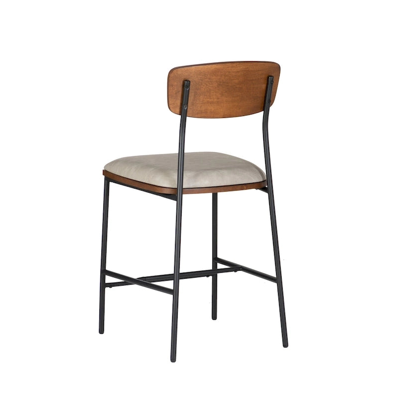 Tabouret de comptoir industriel de style fermier de 25 pouces, siège en similicuir blanc, cadre en acier