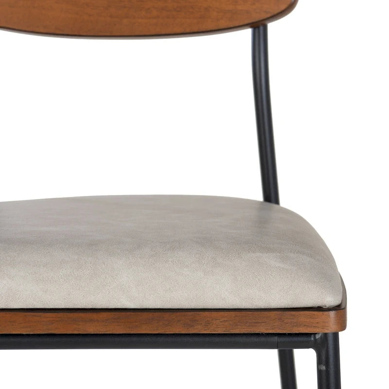 Tabouret de comptoir industriel de style fermier de 25 pouces, siège en similicuir blanc, cadre en acier