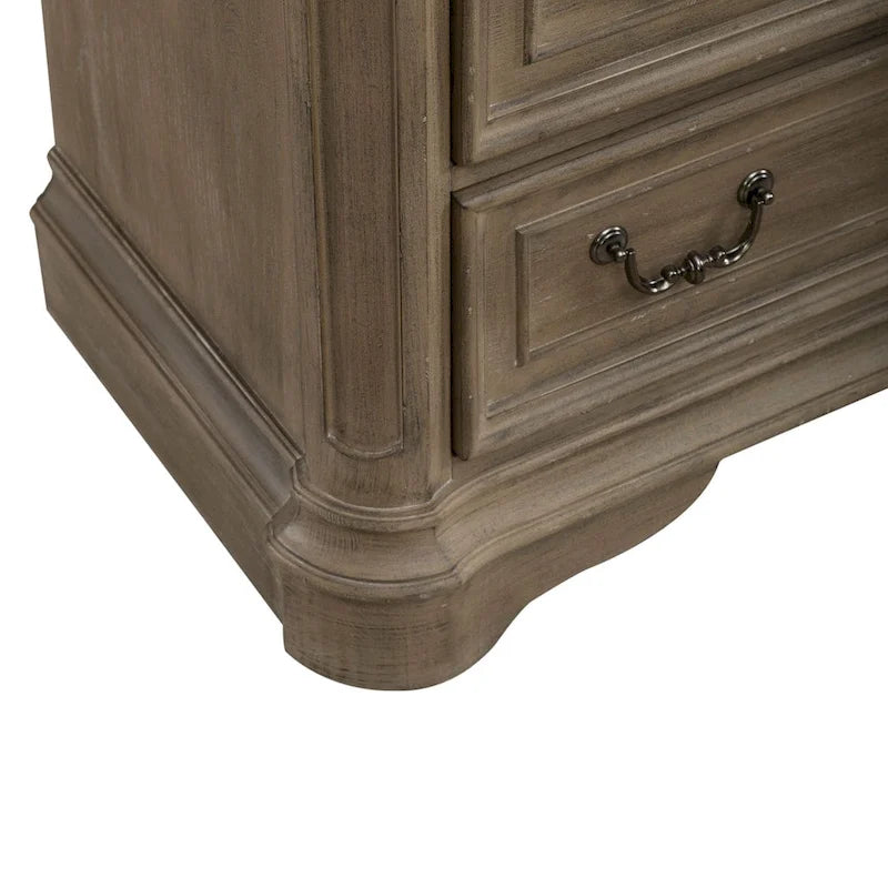 Commode 5 tiroirs – Style traditionnel européen, blanc antique ou bisque vieillie, intérieur en cèdre