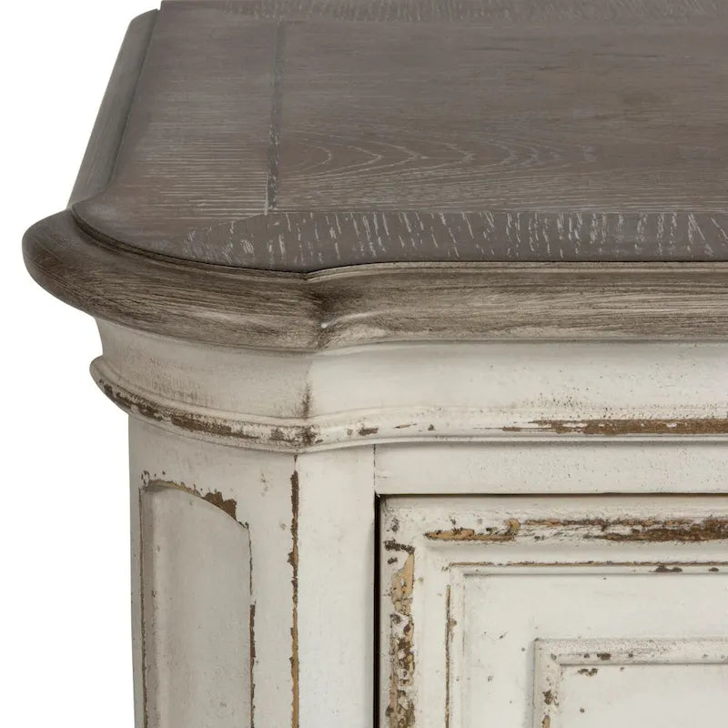 Commode 5 tiroirs – Style traditionnel européen, blanc antique ou bisque vieillie, intérieur en cèdre