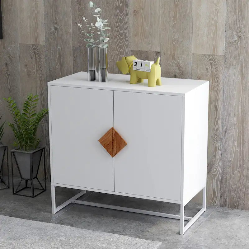 Buffet en bois massif 2 portes avec poignées carrées, cadre en MDF et fer, capacité de 36 kg