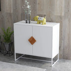 Buffet en bois massif 2 portes avec poignées carrées, cadre en MDF et fer, capacité de 36 kg