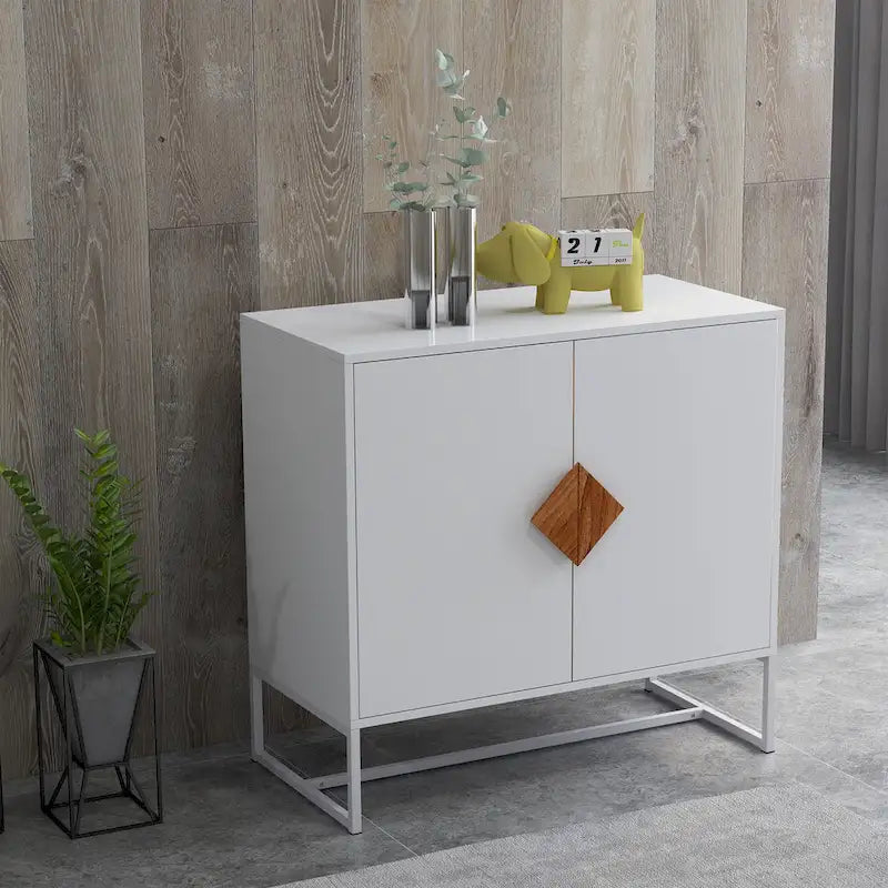 Buffet en bois massif 2 portes avec poignées carrées, cadre en MDF et fer, capacité de 36 kg