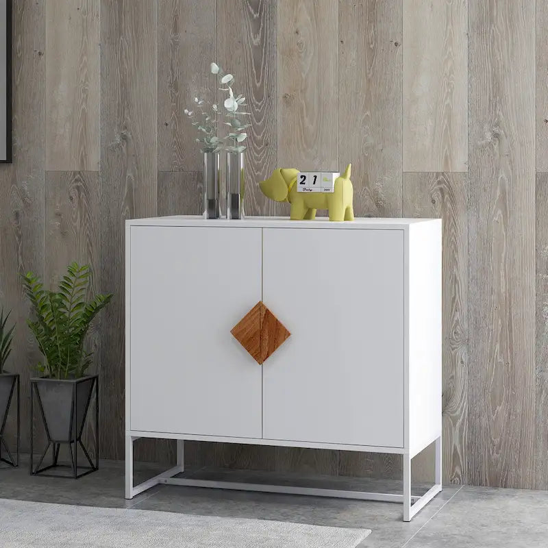 Buffet en bois massif 2 portes avec poignées carrées, cadre en MDF et fer, capacité de 36 kg