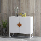 Buffet en bois massif 2 portes avec poignées carrées, cadre en MDF et fer, capacité de 36 kg
