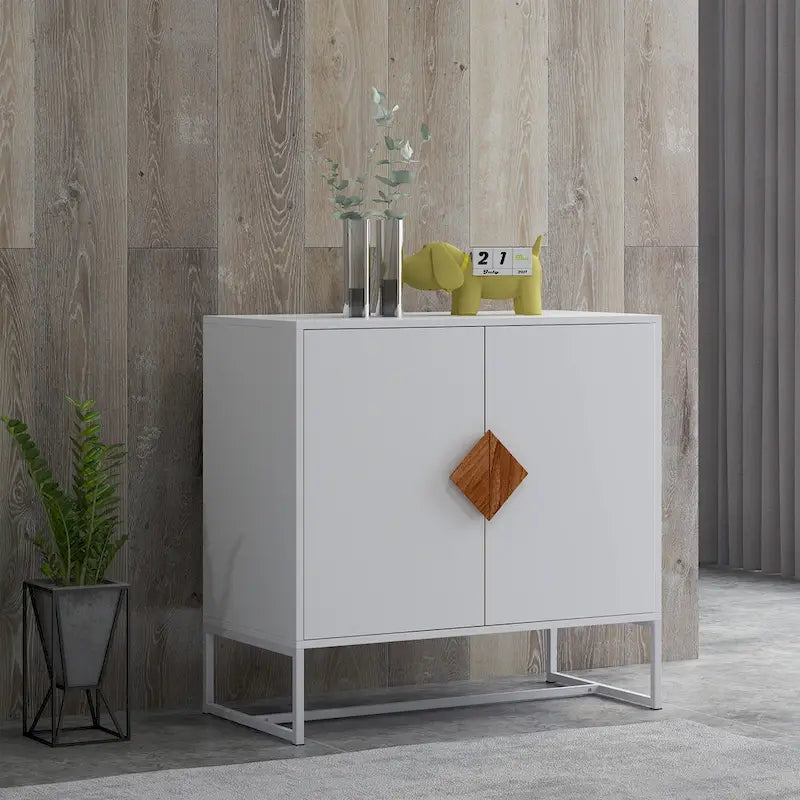 Buffet en bois massif 2 portes avec poignées carrées, cadre en MDF et fer, capacité de 36 kg