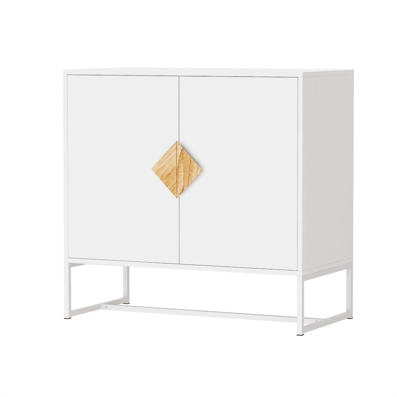 Buffet en bois massif 2 portes avec poignées carrées, cadre en MDF et fer, capacité de 36 kg