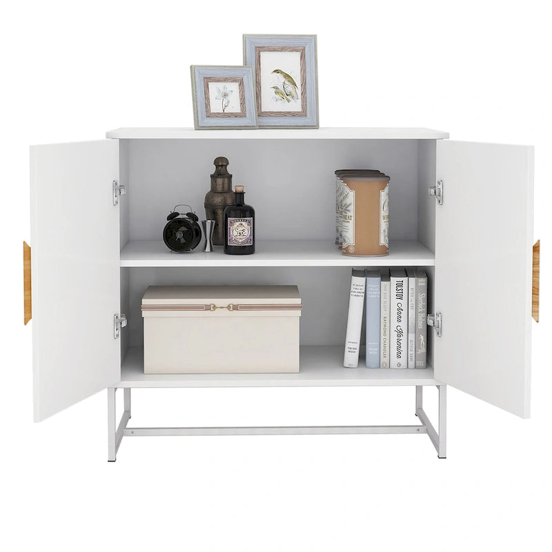 Buffet en bois massif 2 portes avec poignées carrées, cadre en MDF et fer, capacité de 36 kg