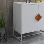 Buffet en bois massif 2 portes avec poignées carrées, cadre en MDF et fer, capacité de 36 kg