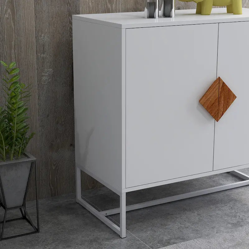 Buffet en bois massif 2 portes avec poignées carrées, cadre en MDF et fer, capacité de 36 kg