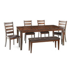 Banc de salle à manger rembourré sans dossier, bois de manguier massif, finition brandy brossé, coussin en PU