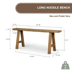 Banc Noodle en bois naturel fait main de 43 po, intérieur/extérieur, sièges d'entrée et de patio