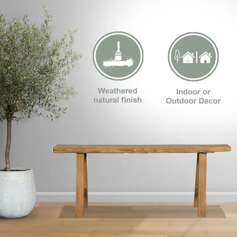 Banc Noodle en bois naturel fait main de 43 po, intérieur/extérieur, sièges d'entrée et de patio