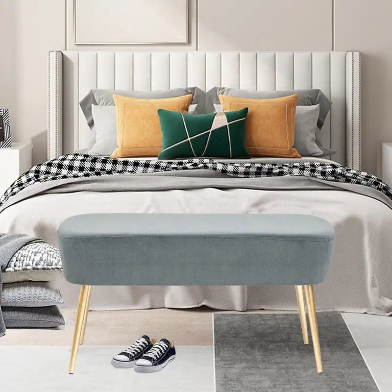 Banc repose-pieds en velours avec pieds en métal doré, capacité de 181 kg, entrée et chambre à coucher