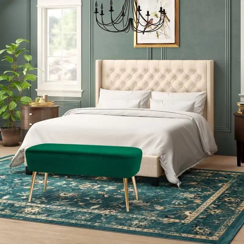 Banc repose-pieds en velours avec pieds en métal doré, capacité de 181 kg, entrée et chambre à coucher
