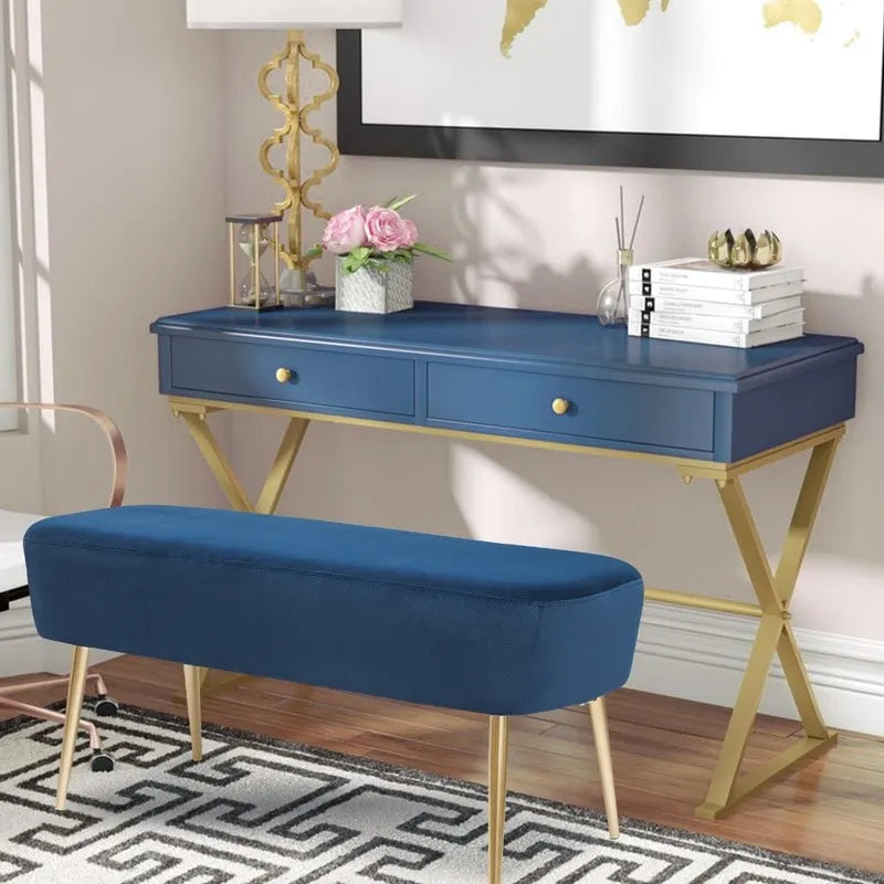Banc repose-pieds en velours avec pieds en métal doré, capacité de 181 kg, entrée et chambre à coucher