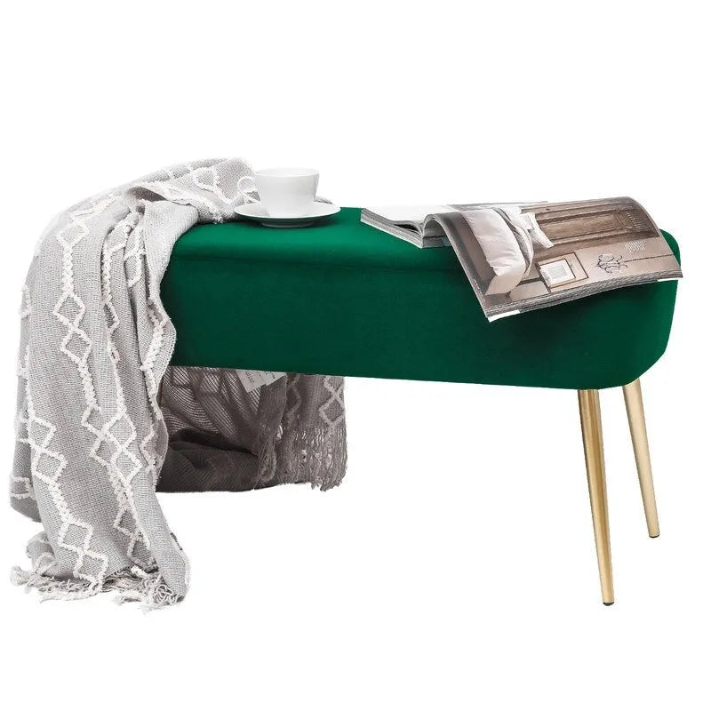 Banc repose-pieds en velours avec pieds en métal doré, capacité de 181 kg, entrée et chambre à coucher